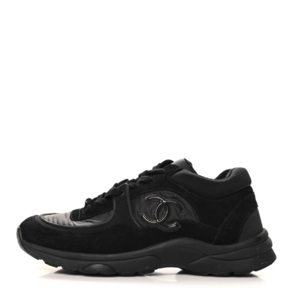 Fabric Calfskin Suede Chanel Black Sneakers with Logo size 38.5